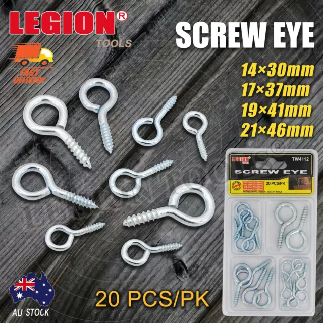 4 sizes Mixed Steel Screw Eye Pins Hooks Silver Kitchen Heavy Duty Fixing Hanger