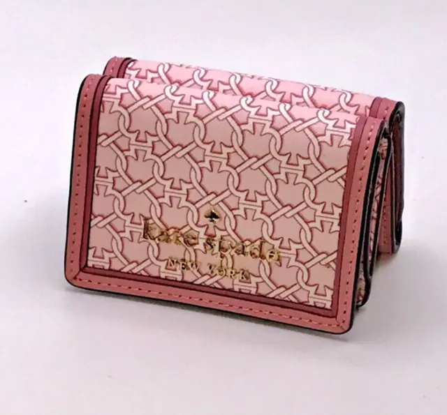 Kate Spade Pink Mini Small Wallet Compact Trifold Link Card Case Holder Saffiano