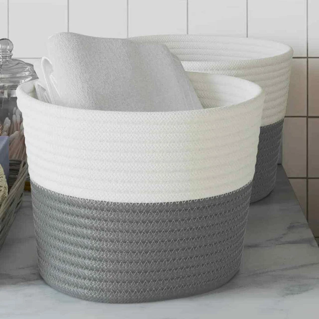 Paniers de rangement 2 pcs gris et blanc Ø24x18 cm coton vidaXL