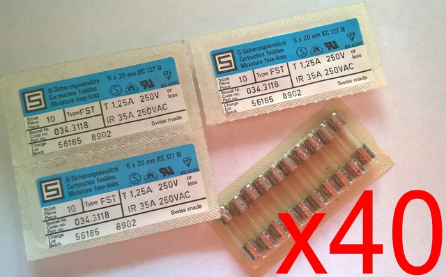 Lot 40 fusibles 1,25A Temporisé 5x20mm SCHURTER