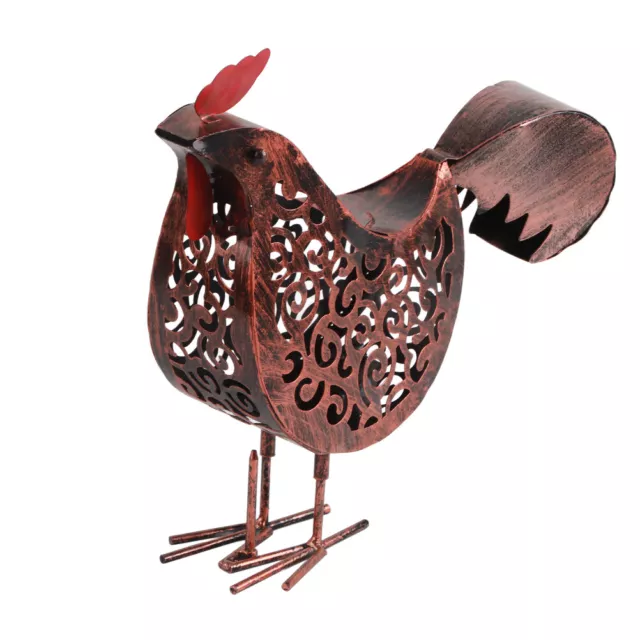 (2)Solar Chicken Lamp With LED Lights Wrought Iron Rooster Lantern Hollow Out