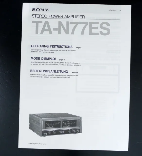 Original SONY TA-N77ES Verstärker Bedienungsanleitung/User Manual !! UNBENUTZT