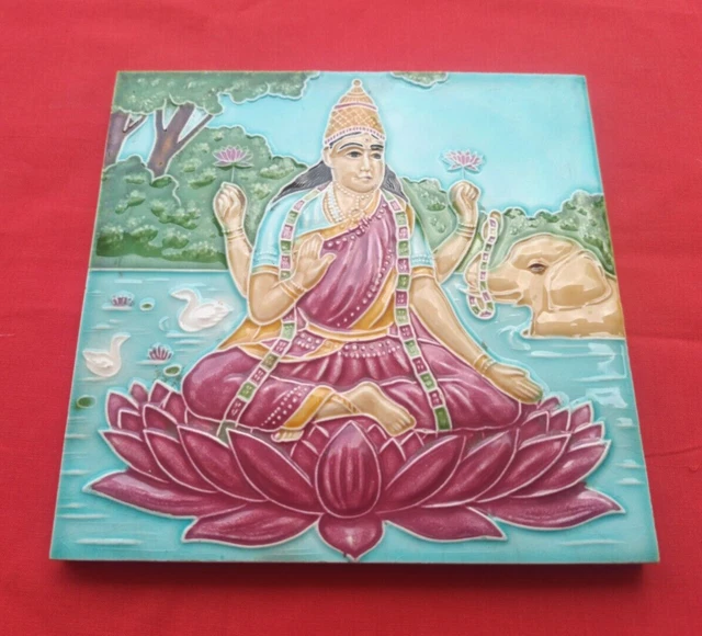 1 Piece Old Art God Laxmi Ji Design Embossed Majolica Ceramic Tiles Japan 0126 2