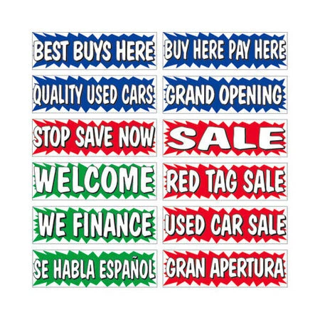 EZ LINE 292-RE-ST 3' X 10' Burst Banners: Red,Slogan