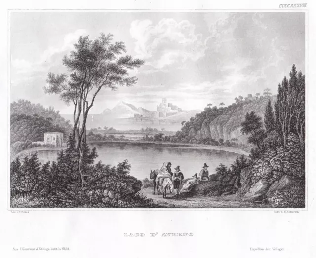 Lago Averno See Pozzuoli Neapel Napoli Italia Italy engraving Stahlstich 1840