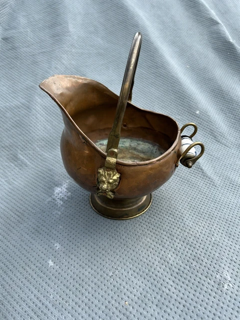 mid century Coal Scuttle. Mini Coal Container. Brass With Lion Head.