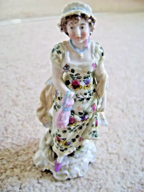 Antique German porcelain Lady with a bag figurine-ornament