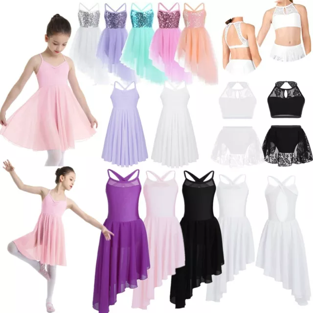 Girls Lyrical Dance Dress Ballet Leotard Contemporary Costume Dancewear Outfit