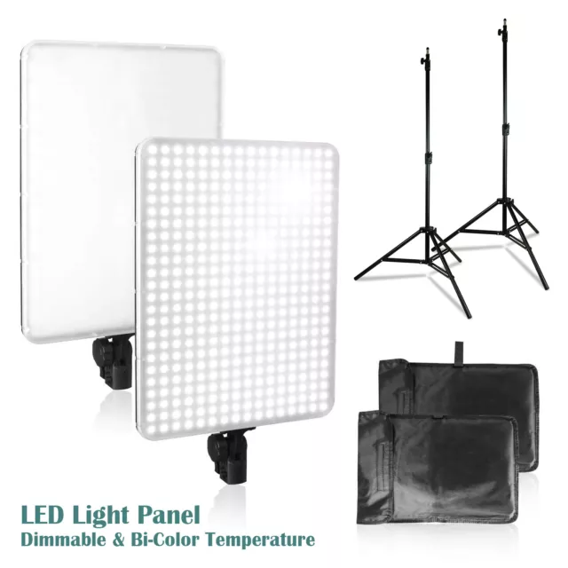 2PC Dimmable Dual-Color Temperature Photo Video LED Light Panel Stand Kit