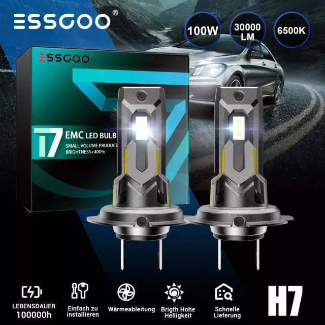 ESSGOO 2X H7 LED Scheinwerfer Birnen Lampen 100W 30000LM 6500K