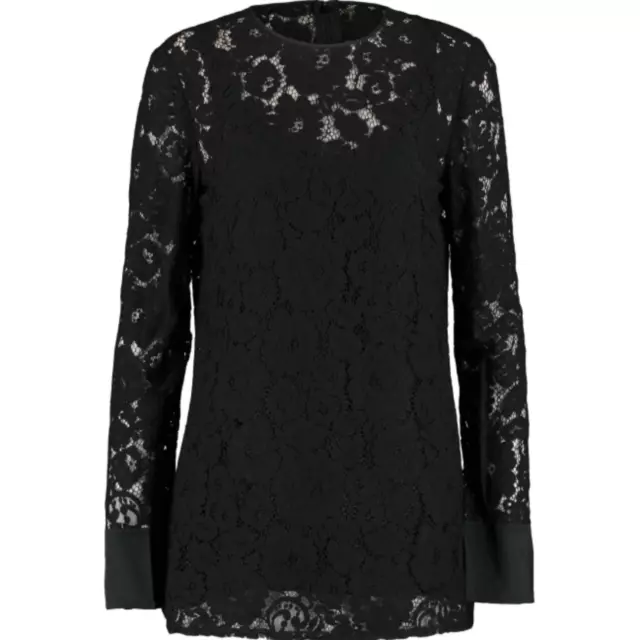 LANVIN Crepe de Chine-Trimmed Corded Lace Top - UK 8/EU 36 - £1500