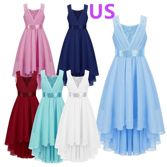 US Kids Girl Dress Sleeveless Sequins Bridesmaid Dresses Chiffon Pageant Gown