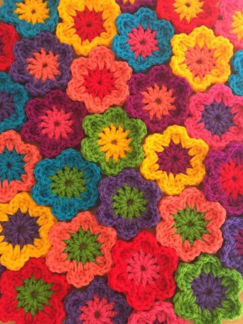 10 Crochet Flowers 2.5” Handmade Applique Sew On Motif Crafts Wreath Clothing