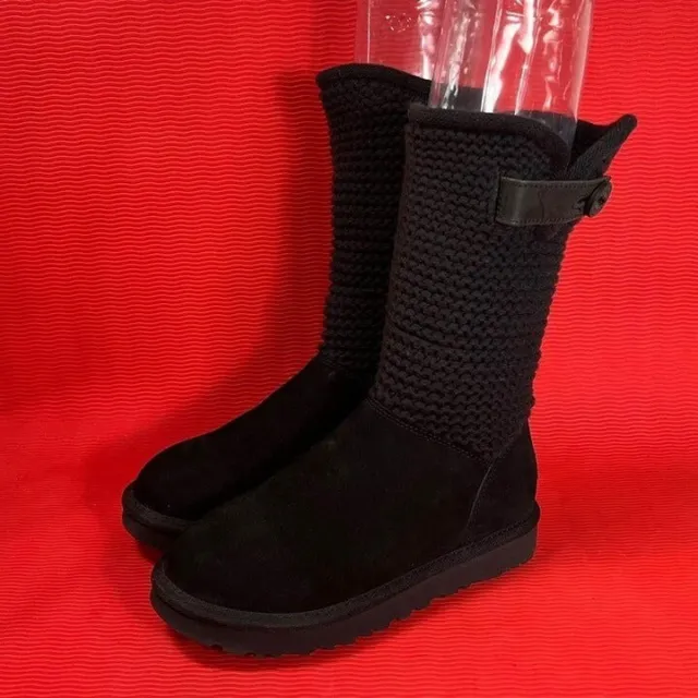 Women’s UGG Australia Shaina Black Knit Cuff Boots Sz 6