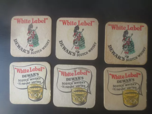 6 X DEWARS " White Label "1950,s SCOTCH WHISKY collectable COASTERS