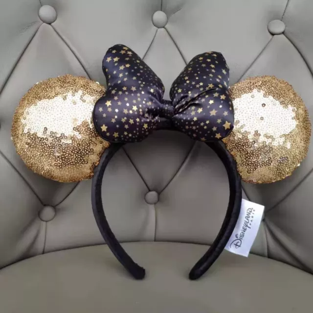 Disney Parks Minnie Maus Pailletten Ohren Schwarz/Gold Bow Polka Dot Stirnband