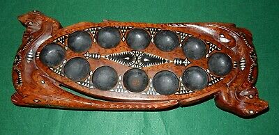 Beautiful Vintage Hand Carved African Wooden Mancala Oware Game
