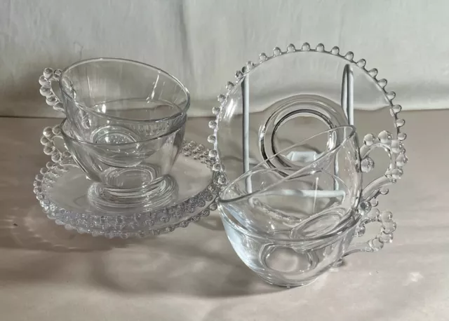 4 Imperial Crystal Candlewick Tea Cups And Saucers