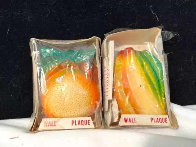 2 Vintage Miller Studios Chalkware Wall Plaques Fruit
