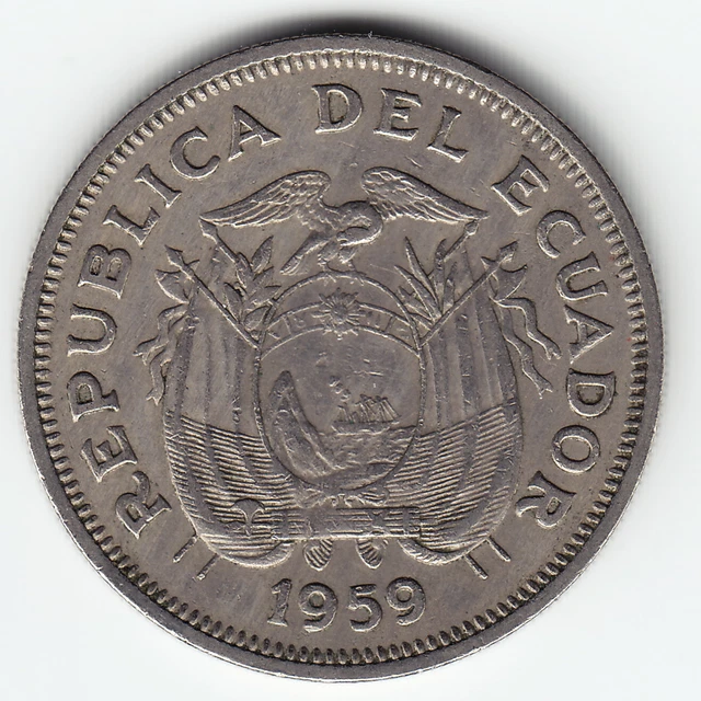 ECUADOR 1 Sucre 1959 KM78a Copper-Nickel 1-year type HIGH GRADE - SCARCE !
