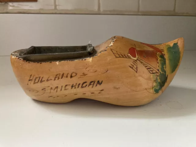 One WOODEN SHOE FROM HOLLAND MICHIGAN Made Into An Ashtray