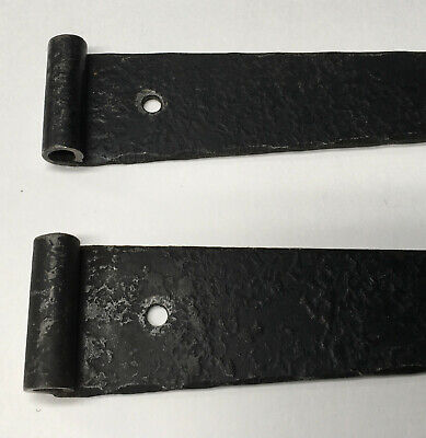 Pair Vintage Forged Iron Strap Hinges, Black Colonial Spade  13" 3