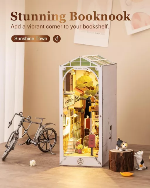 Rolife 3D LED DIY Book Nook Wooden Puzzle Bookshelf Insert Decor Sakura Densya
