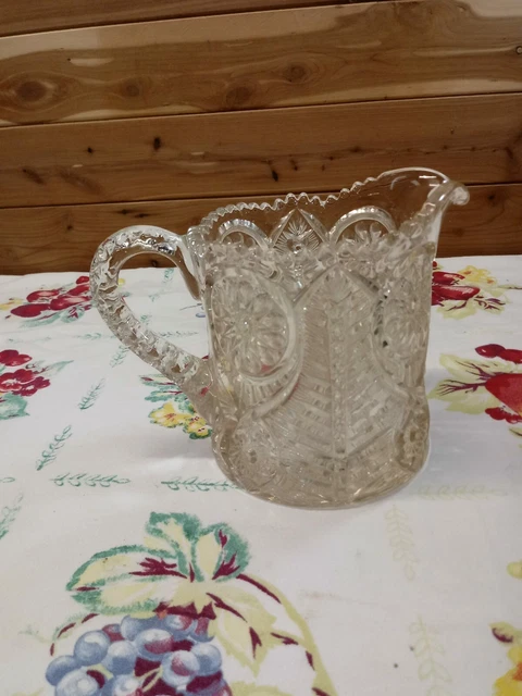 Vintage Star Pinwheel Brilliant Cut Glass Pitcher Heavy  6" H