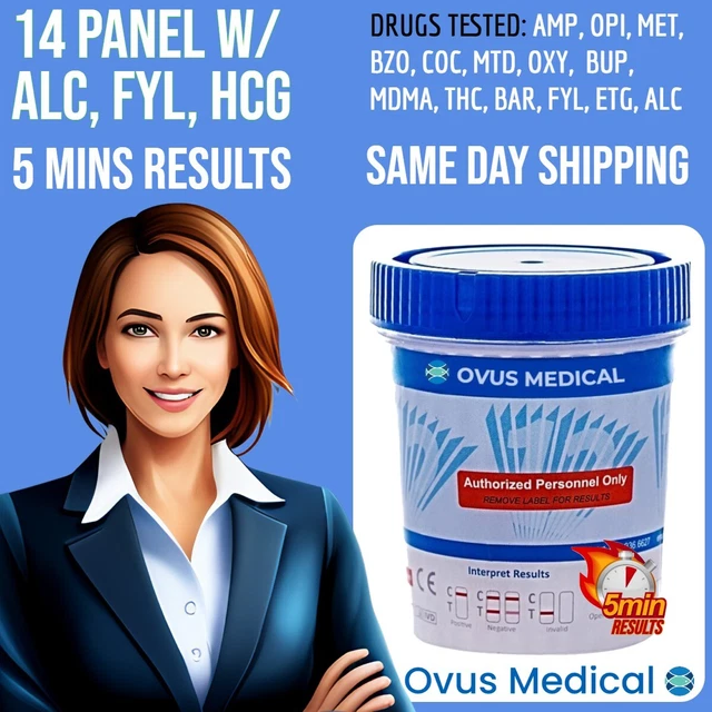 Tazas de prueba de drogas de 14 paneles con ALC, FYL, HCG - 0VUS MÉDICO