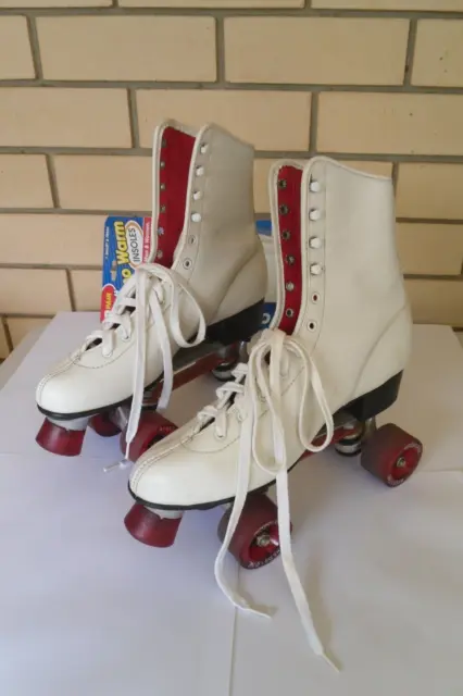 Size 10 Vintage Retro Roller Skates - Red Stone - White