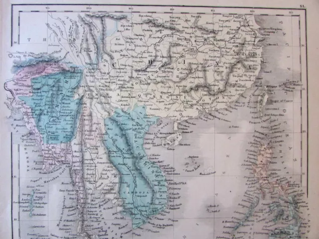 Southeast Asia Siam Borneo Birmah Sumatra China 1854 S. Hall map old hand color