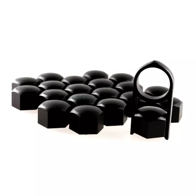 17mm Black Alloy Car Wheel Nuts Bolts Covers Caps For Any Car - Set of 20 pcs