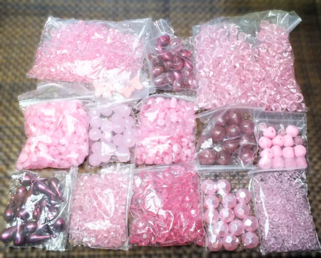 475g mixed beads, PINK PURPLE mix. Various beads, charms. Job lot bulk clearance