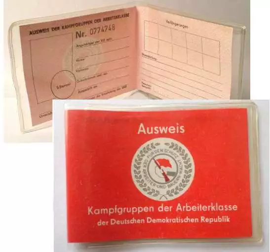 DDR Kampfgruppen Ausweis East german Combat troops Doc ID  Document GDR RDA