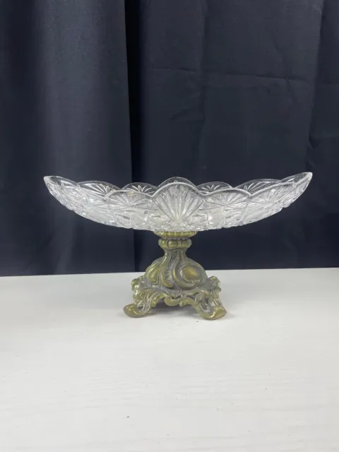 LOEVSKY & LOEVSKY L&L Cut Glass Crystal Brass Compote Bowl Pedestal Regency