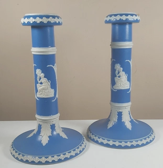 Vintage Dudson Brothers Blue Jasperware Candlesticks