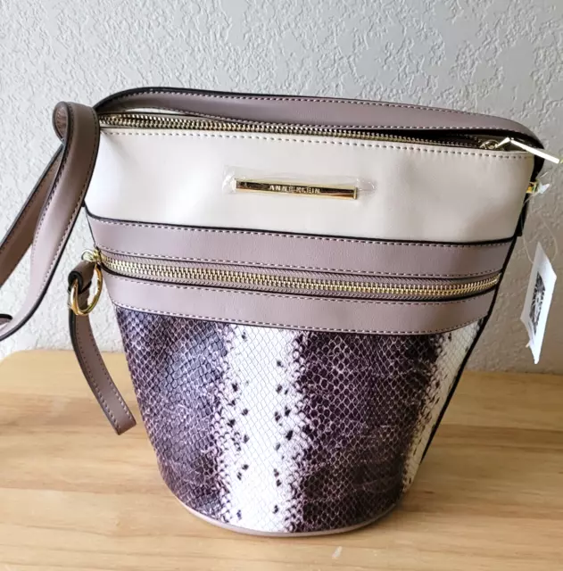 Anne Klein Most Wanted Small Bucket, Bone Haze Neutral/Multi Colors.Trendy Style
