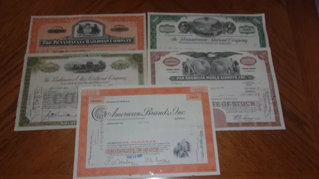 Lot of 5 Different Stock Certificates S42