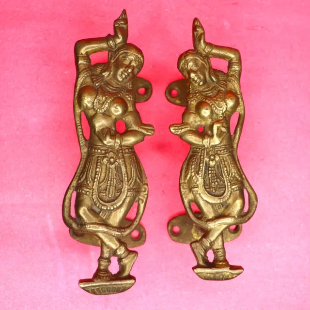 Apsara Door Pull Handle Knob Handmade Brass Antique Style Dancing Lady Figurine