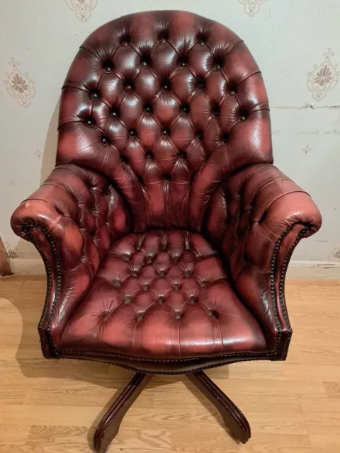 Chesterfield Directors Swivel Chair Oxblood Real Leather