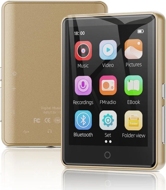 Lecteur MP3 Bluetooth 5.3 64Go - Enfant Et Adulte, écran 2.4 Pouces, Haut-Parleur, Radio FM, Podomètre, Carte TF 128Go