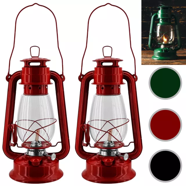 Sturmlaterne 2er Set Öllampe Petroleumlampe Camping Laterne Öl Lampe 30cm rot