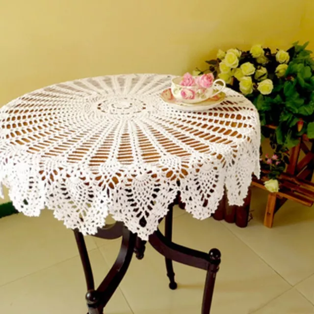 36" White Vintage Hand Crochet Tablecloth Round Lace Table Topper Cloth Doilies