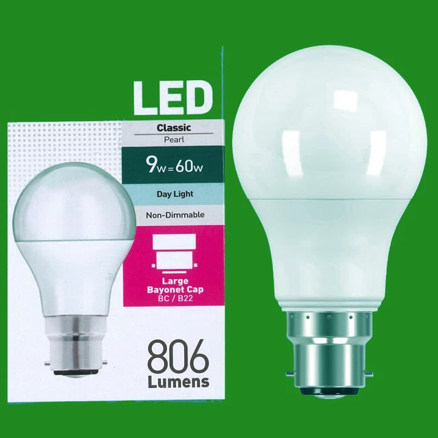 2x 9W (=60W) LED GLS Tageslicht Bajonett Kappe BC B22 Glühbirne Lampe, 6500K, 806lm