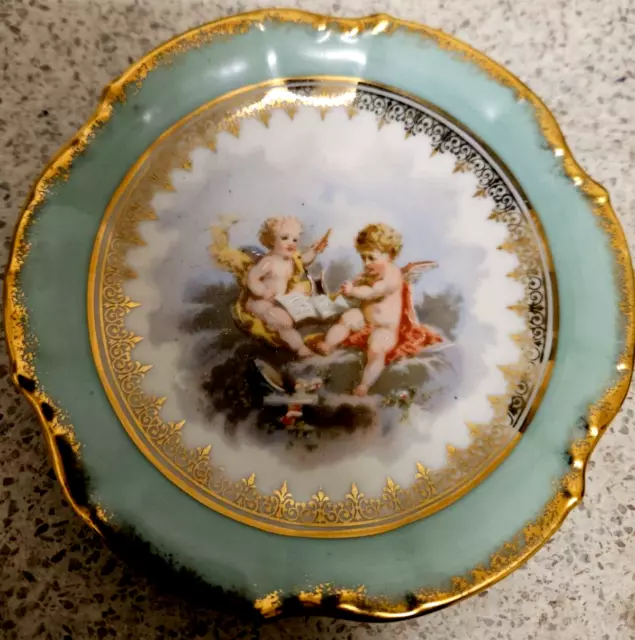 Limoges Stunning Antique Small Display Plate with GOLD GILT CUPIDS DESIGN