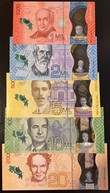 Costa Rica 1000-20000 Colones Full Banknote Set  Of 2018-2019 UNC Polym