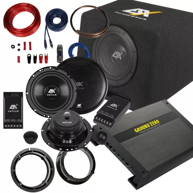 Auto HiFi Komplett Set ESX Subwoofer Ground Zero Verstärker für VW Passat 3B