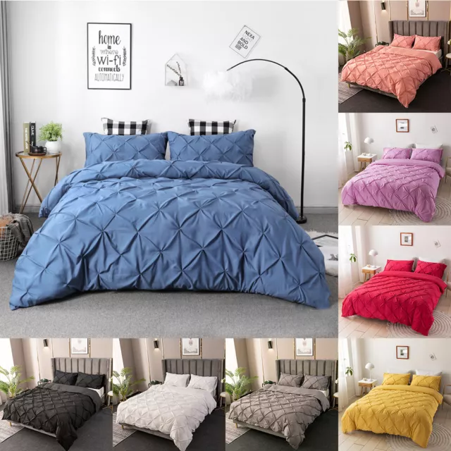 Luxurious Pinch Pintuck Pleated Duvet Cover Set Comforter Pillowcase Bedding Set