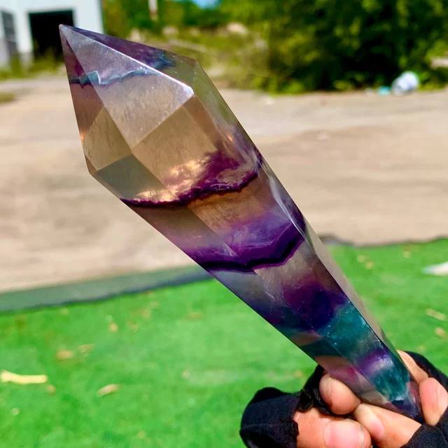 257G Natural rainbow fluorite scepter Quartz Crystal Single-End Terminated Wand