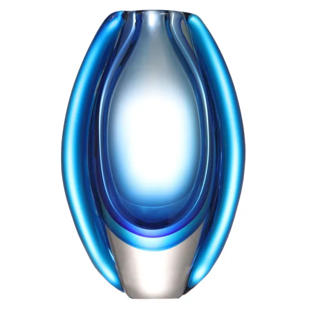 Hand Blown Sommerso Oval Art Glass Vase - Blue - 10" tall 2